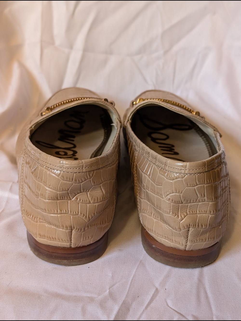 Sam Edelman Beige Croc-Embossed Leather Bit Loafers - Women - Picture 3 of 9
